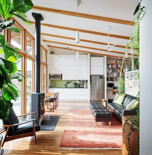 غرفة المعيشة - مع النباتات الخضراء