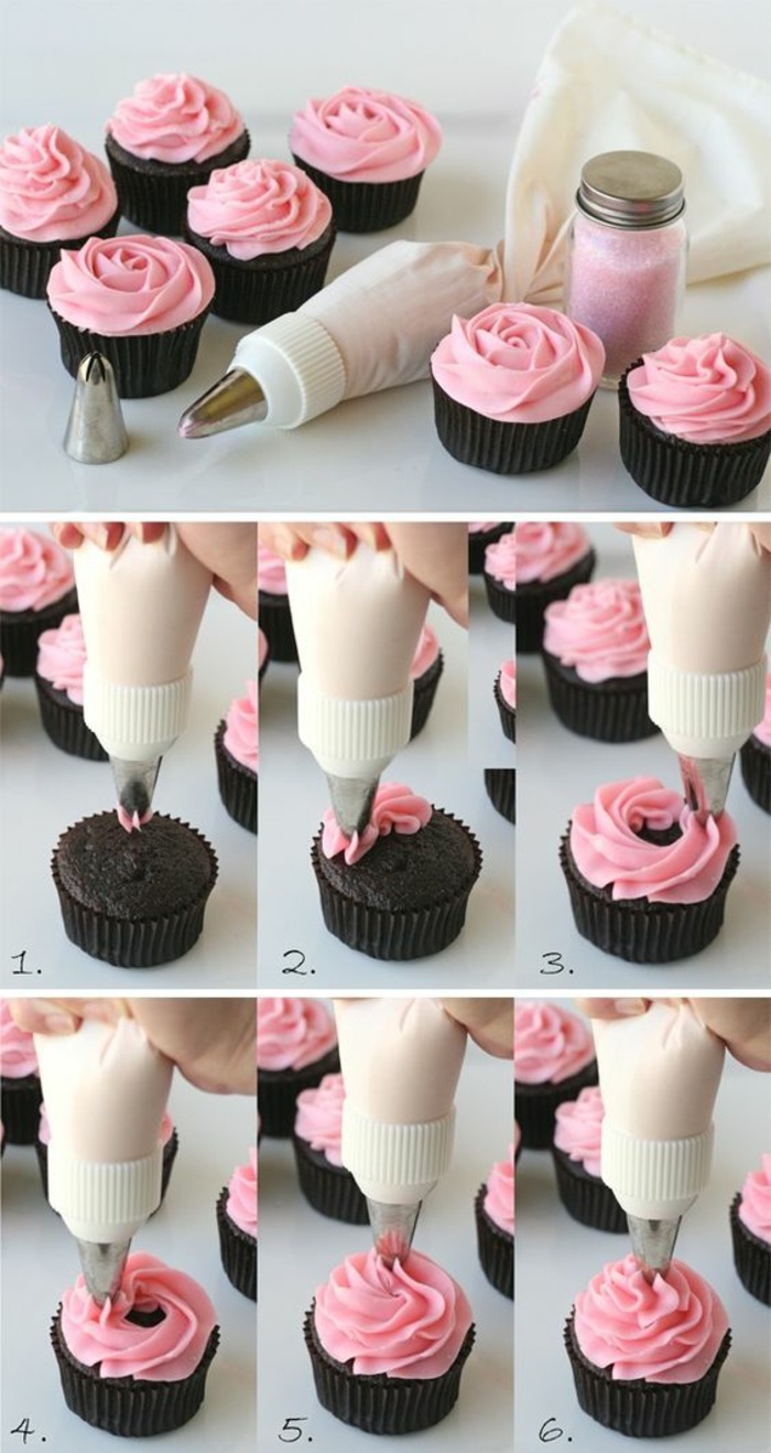 csokoládé cupcakes díszítik rózsaszín krémmel