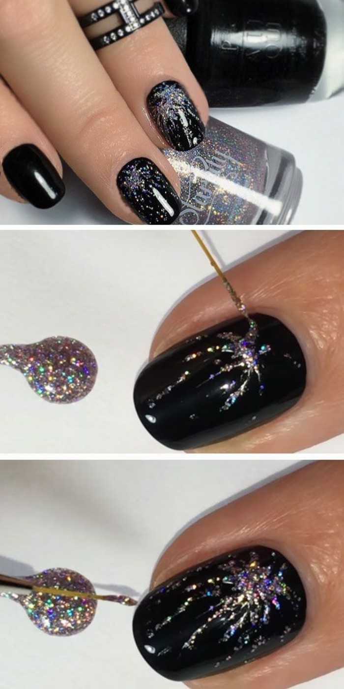 10 Marca de diseño-negro-ring-esmalte de uñas de plata-glitter-hacerlo ti mismo,