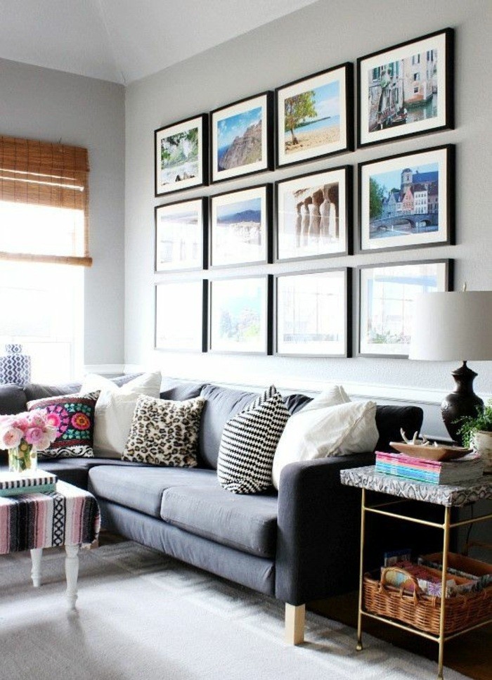 11 fotó fal ötletek fotói szürke kanapé párnák Rose mutatja szürke fal