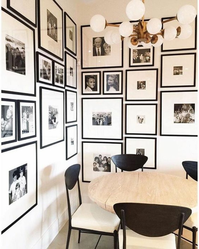 16-foto kolaž-se-do-mnogi retro-fotografije-Holzerner-stol-crni-stolice-luster