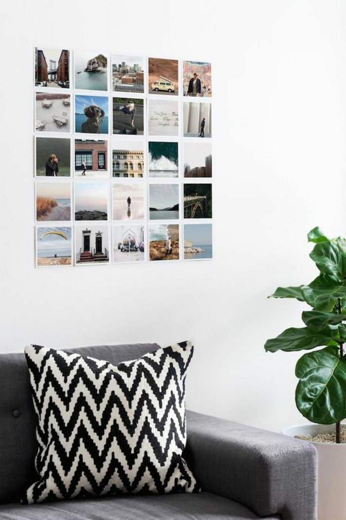 19 slika zidne ideje Fotografije sivo-kauč kisse-Grüne-biljka
