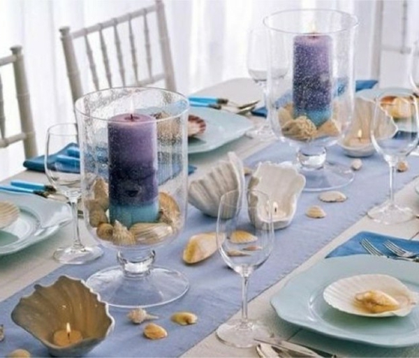 Decoración de la mesa velas-azul