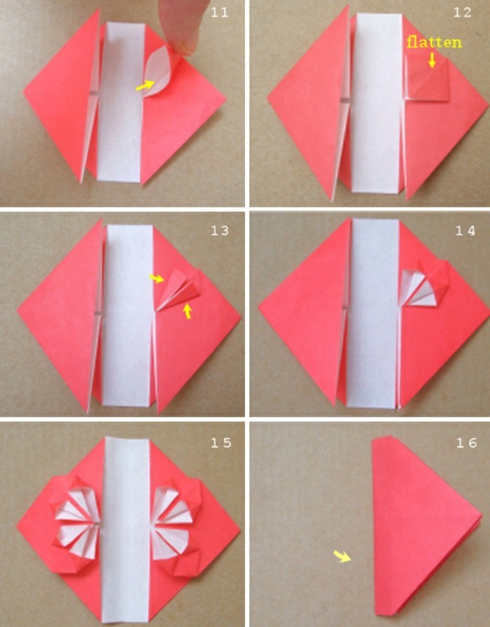 instruction origami pliage coeur-pliage origami 2origami-coeur rose technique papier