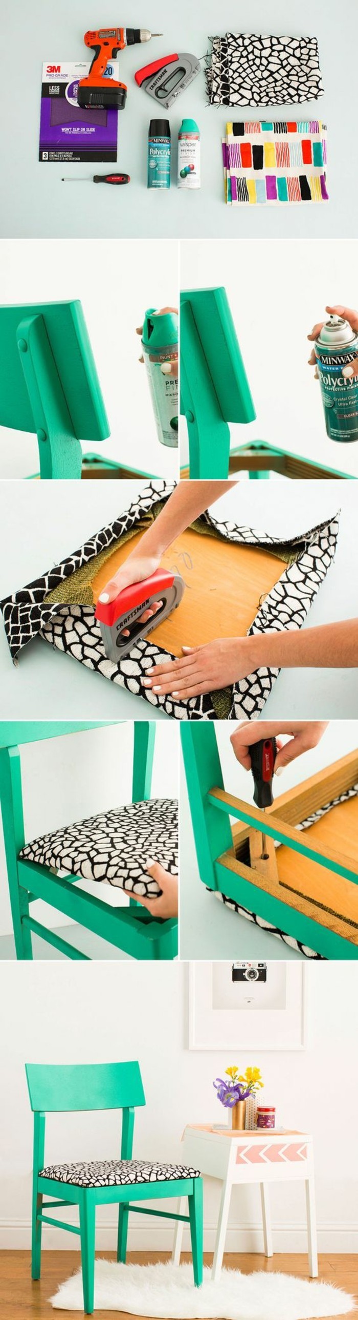 3. Régi bútorok fűszer-zöld-szék-with-szövet-papír-felújítani porlasztva festék