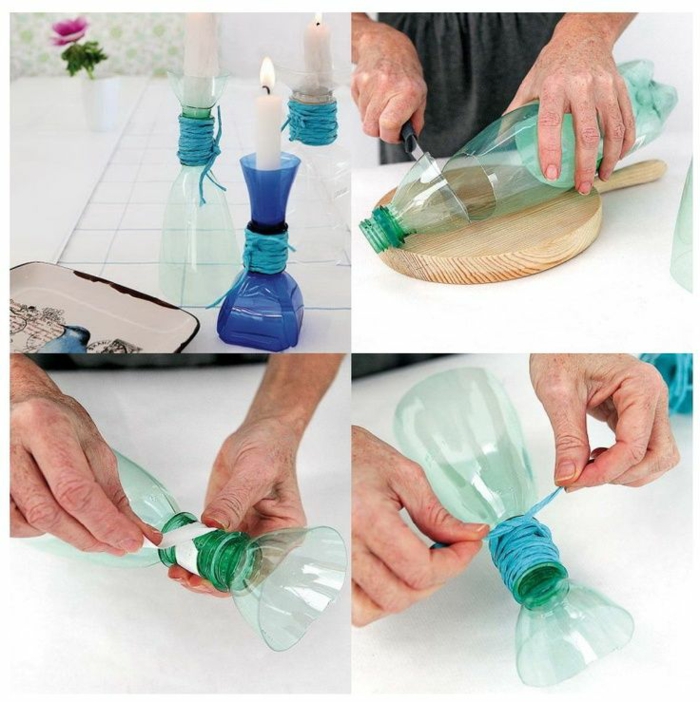fabriquer avec des bouteilles en plastique, couper des bouteilles en plastique, faire des bougeoirs, des bougies
