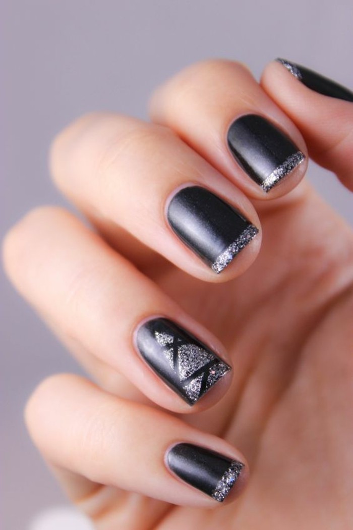 4 Marca de diseño-invierno-Navidad-negro-plata-esmalte de uñas francés-marca