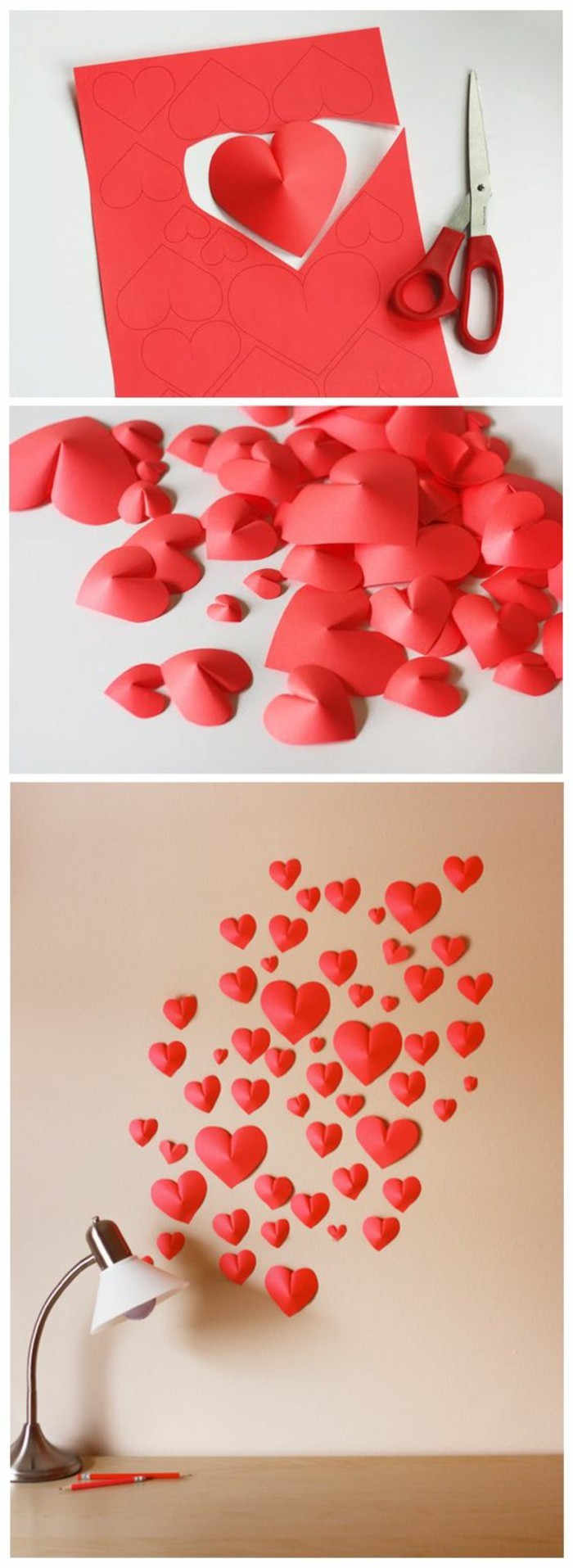 4-Wanddeko-yourself-make-pared de la decoración-ideas-3d-rojo-corazón-de-papel