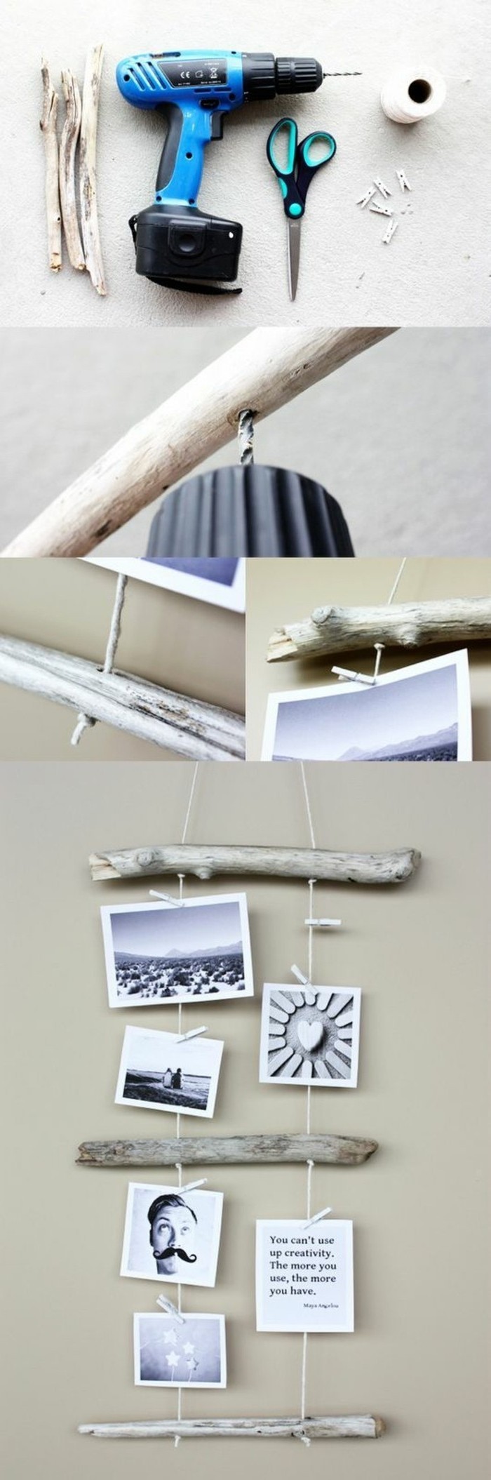 5-Tinker-avec-bois flotté-Fotowand-vous-faire papier peint aeste forage-ciseaux