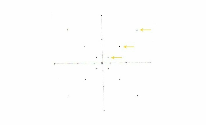 Slikajte mandalu, spojite točke s okomitim i vodoravnim crtama, dijagonalno crtajte žute strelice