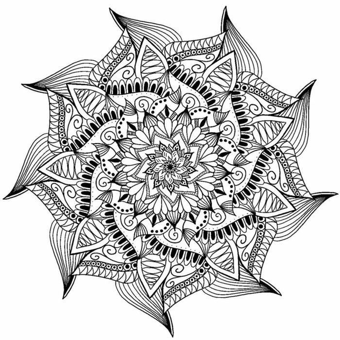 Slika s ponavljajućim uzorkom za bojanje, složene linije, lotosov oblik, spirale