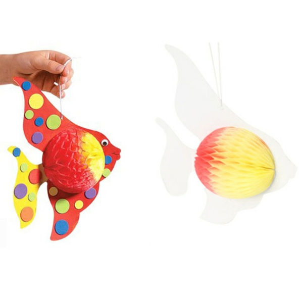занаятчийски идеи за детска градина - риба от хартия - фон в бял цвят