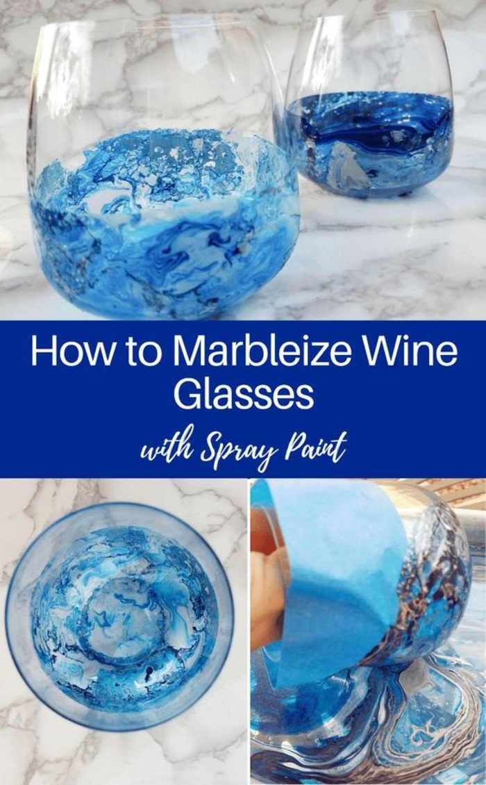 decoración de vidrio de vino, copas de vino sin mango decorado con esmalte de uñas azul