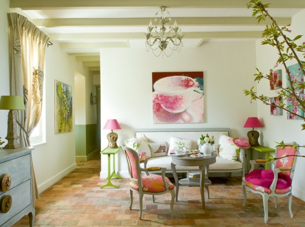 rózsaszín-zöld-nappali-dekoráció