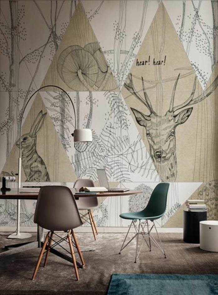 Office-minimalista készülék grafikus tapéta erdei állatok