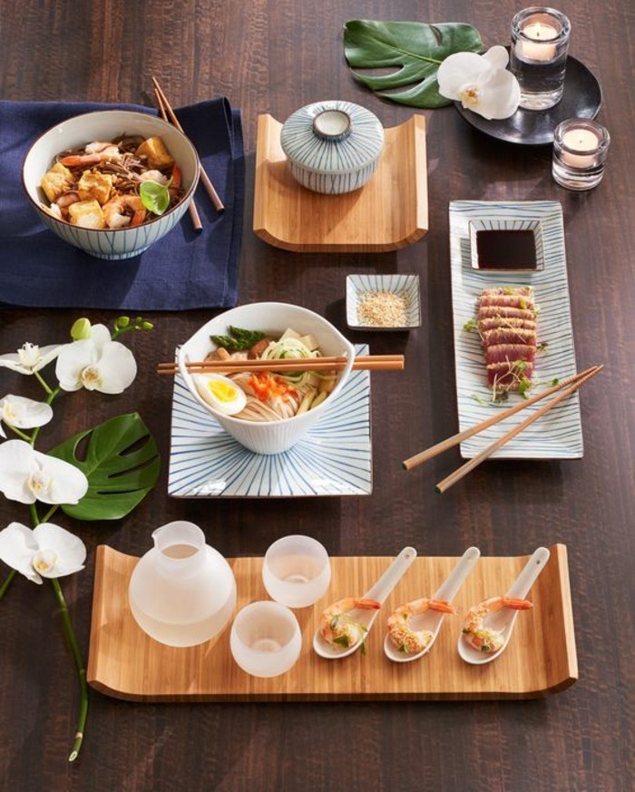 Азиатски декорация на маса и азиатски ястия