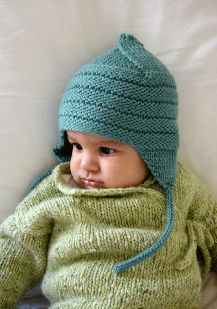 Bebé suéter de punto-verde-diablos-con-cap
