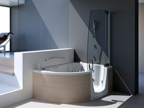סופר-מודרנית-אמבטיה עם אמבטיה ושירותים מודרניים עיצוב-אזור-דלת המקלחת