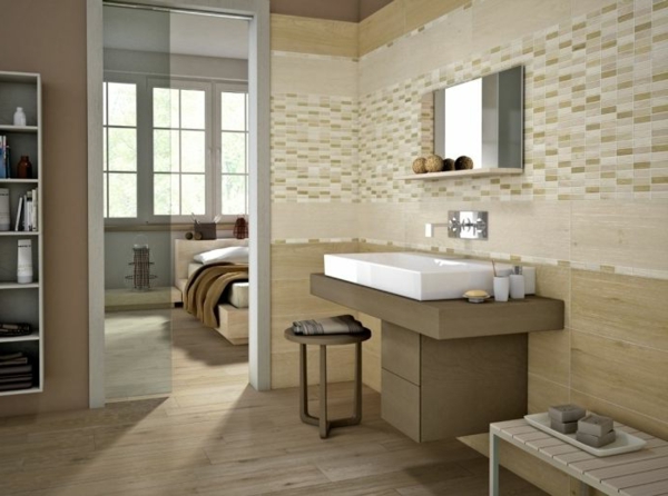azulejos de madera de la mirada del diseño del cuarto de baño