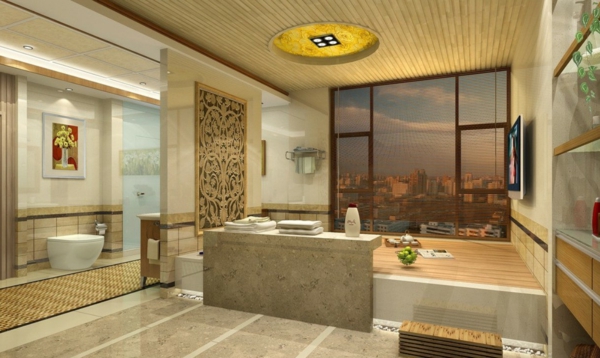 idées de salle de bains design éclairage par le plafond