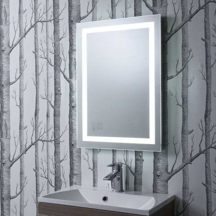 حمام مع أشجار خلفيات أنيق زخارف مرآة مع بقيادة الإضاءة مرآة مع الإضاءة