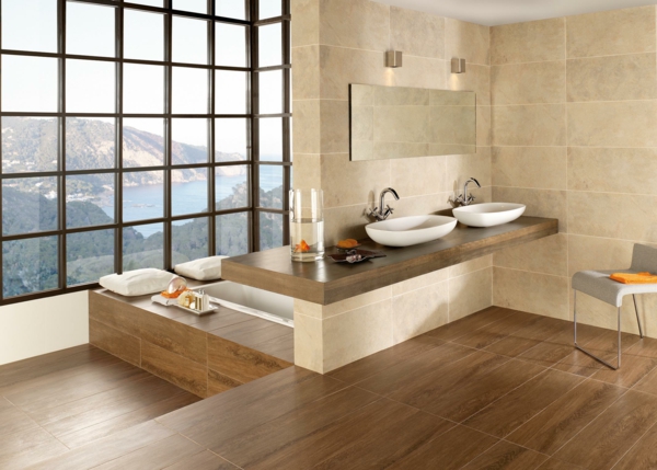 Плочки за баня, идеи дърво изглеждат керамичен интериорен дизайн