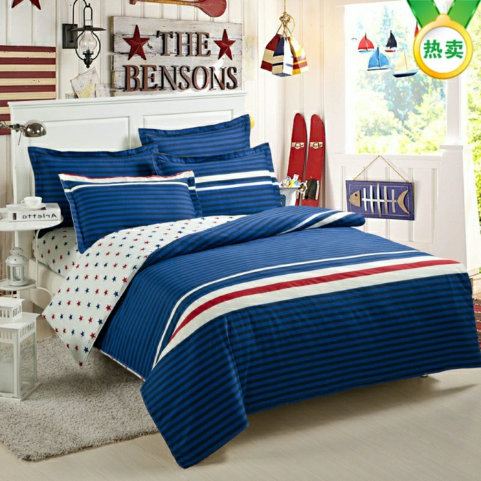 Prekrivač Rasadnik plava crta zvijezde spavaća soba