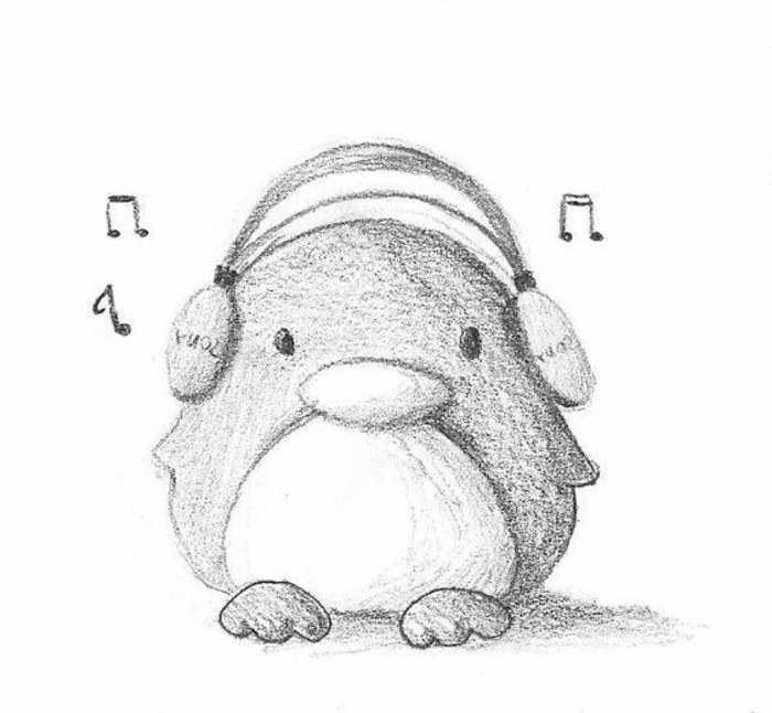 铅笔画-A-企鹅与耳机
