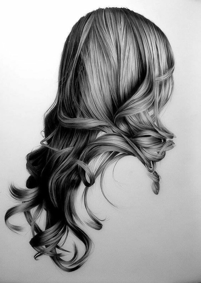 Μολύβι σχέδια-realitisches μακριά μαλλιά μιας γυναίκας