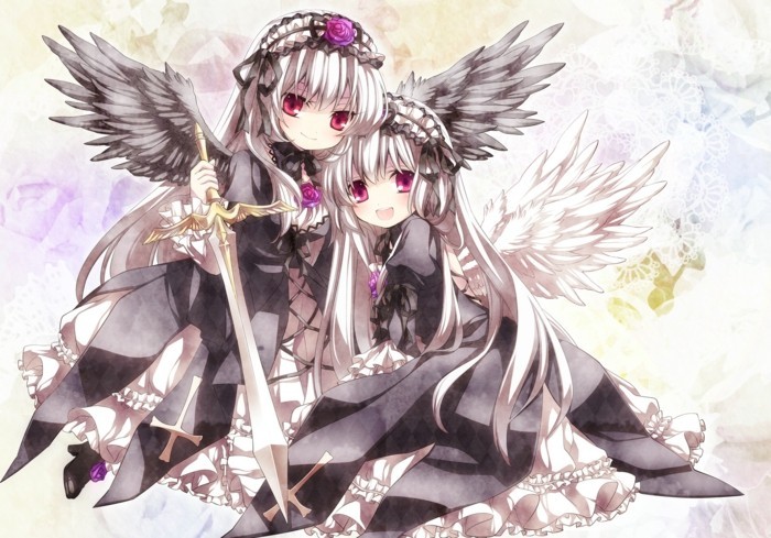 Cool anime εικόνες, δύο κούκλες-με-φτερά