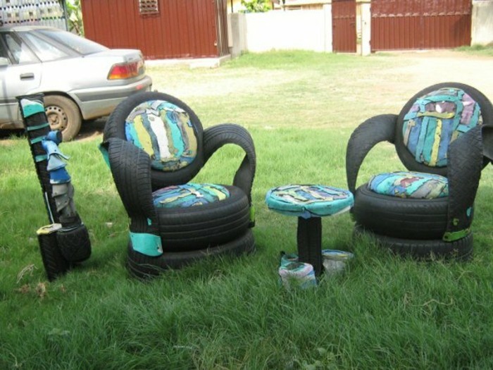 Направи си сам мебели от автомобилни гуми автомобилни гуми рециклиране тюркоазени рисувани Rests