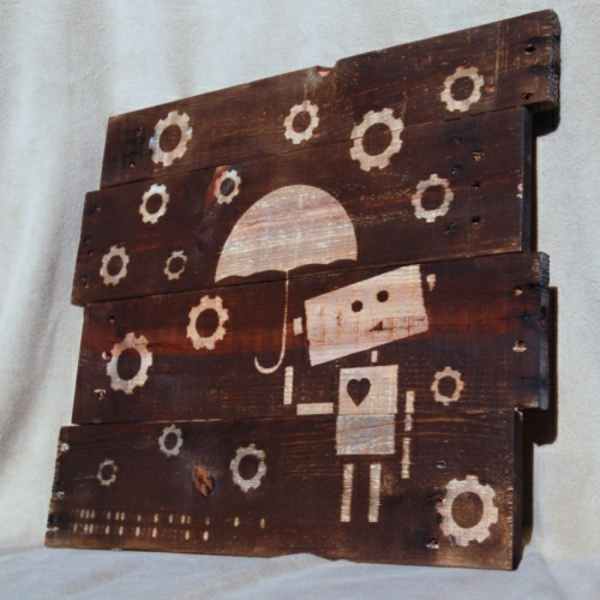 Bricolaje de madera paletas de decoración mural-arte-upcycled-industrial-robot