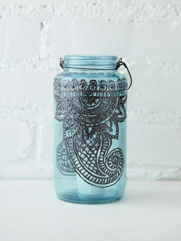 Einweckglas Lantern Sinimusta koristelu Henna