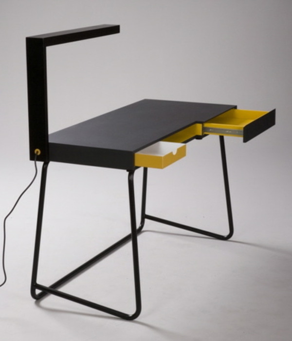 design íróasztal - fekete modell sárga fiókokkal