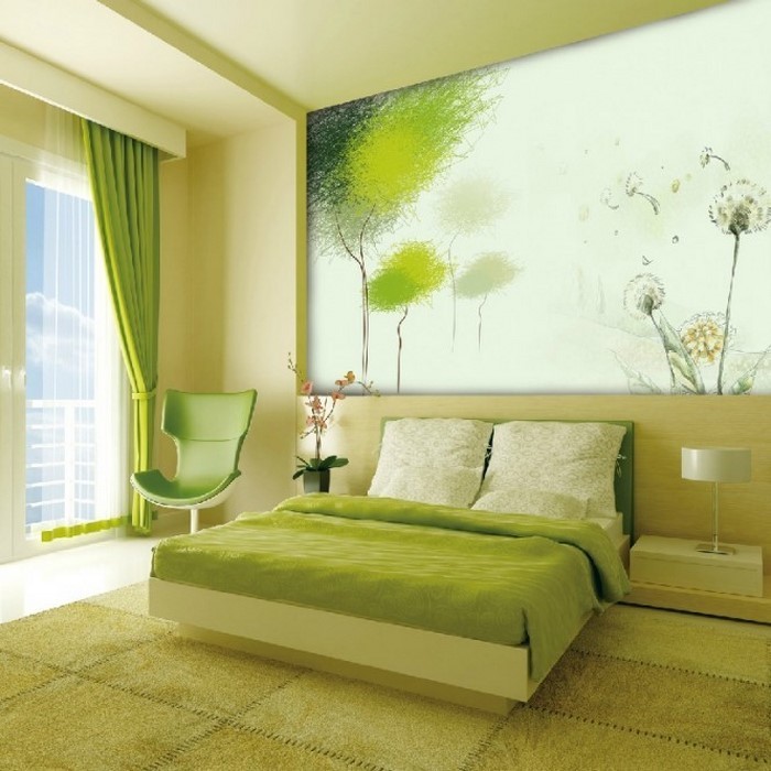 Värit makuuhuoneeseen Green-A-iso-suunnittelu