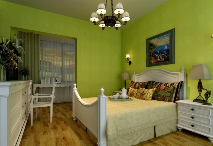 Värit makuuhuoneeseen Green-A-iso-muotoilu