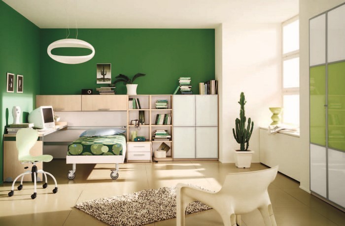Värit makuuhuoneeseen Green-A-silmiinpistävää suunnittelu