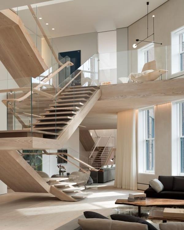 رائعة الداخلية الخشب الدرج فكرة التصميم