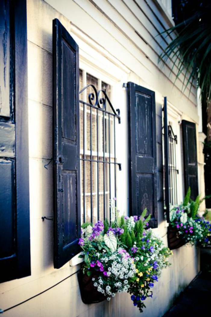Prozor-rešetkastih vrata i crne cvijeće