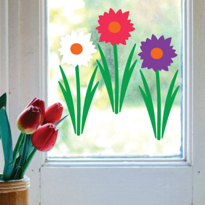 Ablakos képek virágos kézműves sablonok és deco tulipánokkal