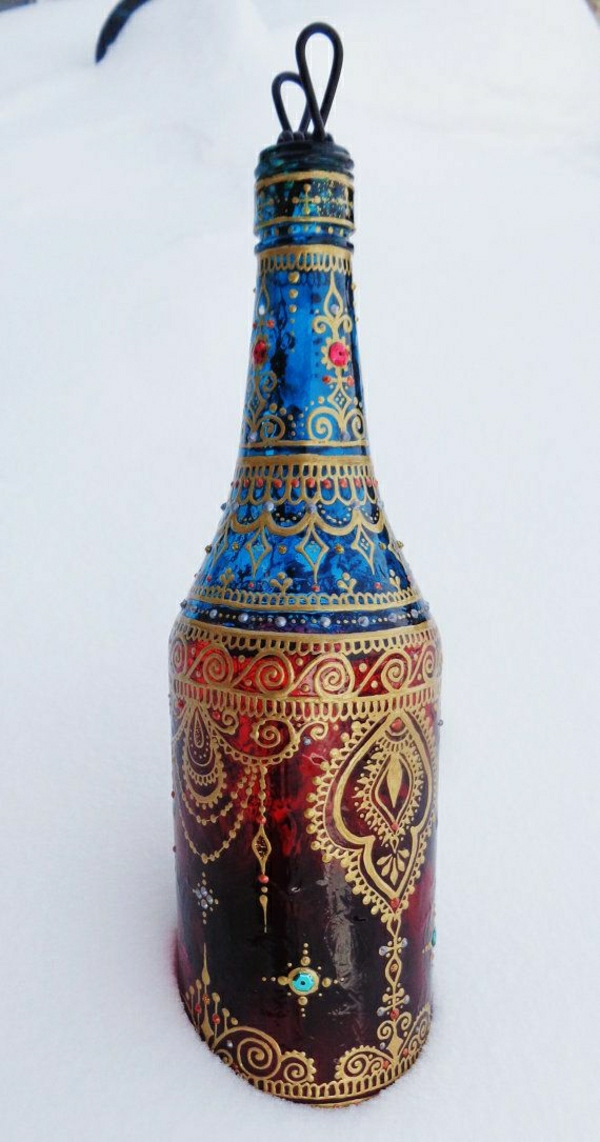 زجاجة حمراء زرقاء الذهب والحناء الشيشة الديكور الثلج