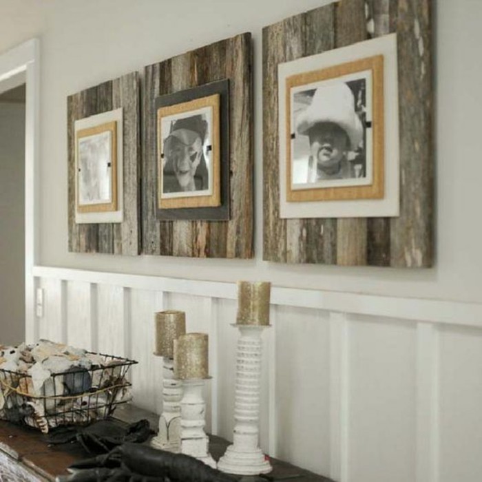 صور الحائط مع ريفي من الخشب والشموع-خمر
