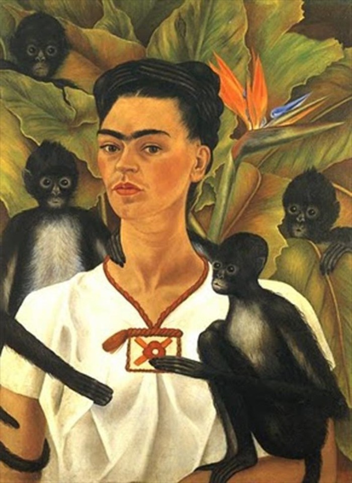 弗里达·卡罗的自画像，与猴-1943异国宠物
