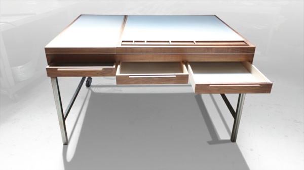escritorio de diseño - modelo de madera - con tres elegantes cajones