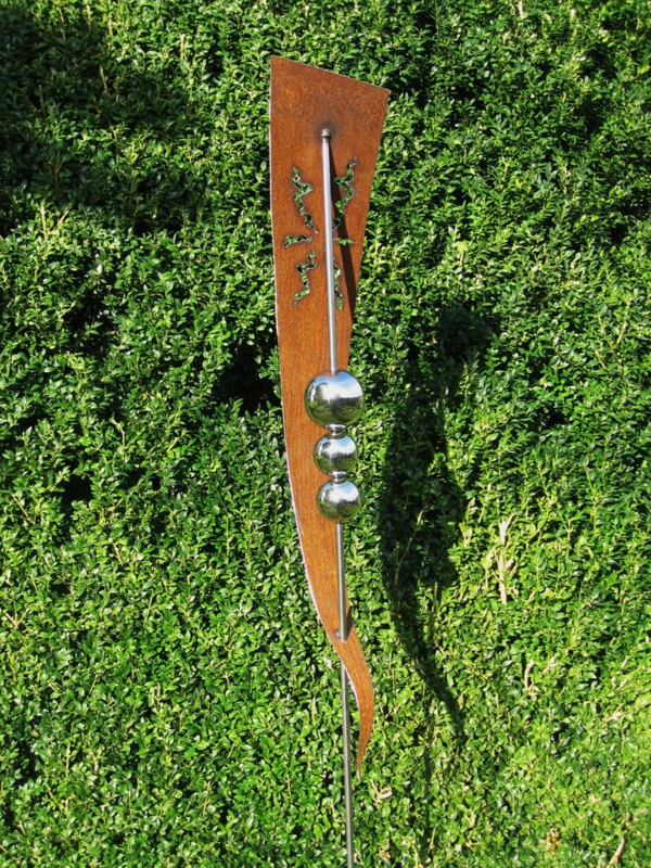 _Gartendeko Деко Gartenstecker приставка ръжда патина неръждаема стомана топка-Beetstecker-Finial Garden Pikes Garden Скулптура от неръждаема стомана