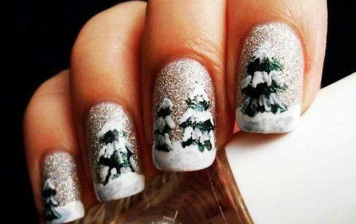 Gel νύχια-Χριστούγεννα-χιόνι-και-δέντρα