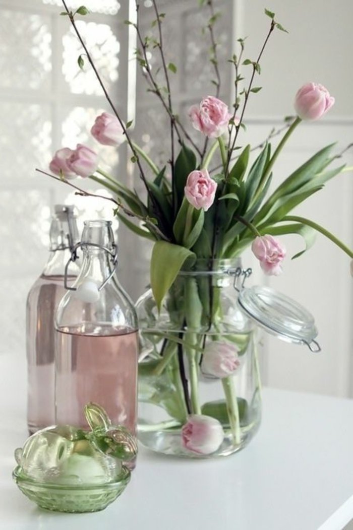 Стъклени вази Деко ваза бутилка Розови лалета