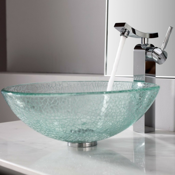 красива стъклена мивка-стилна, елегантна баня с дизайна идеи