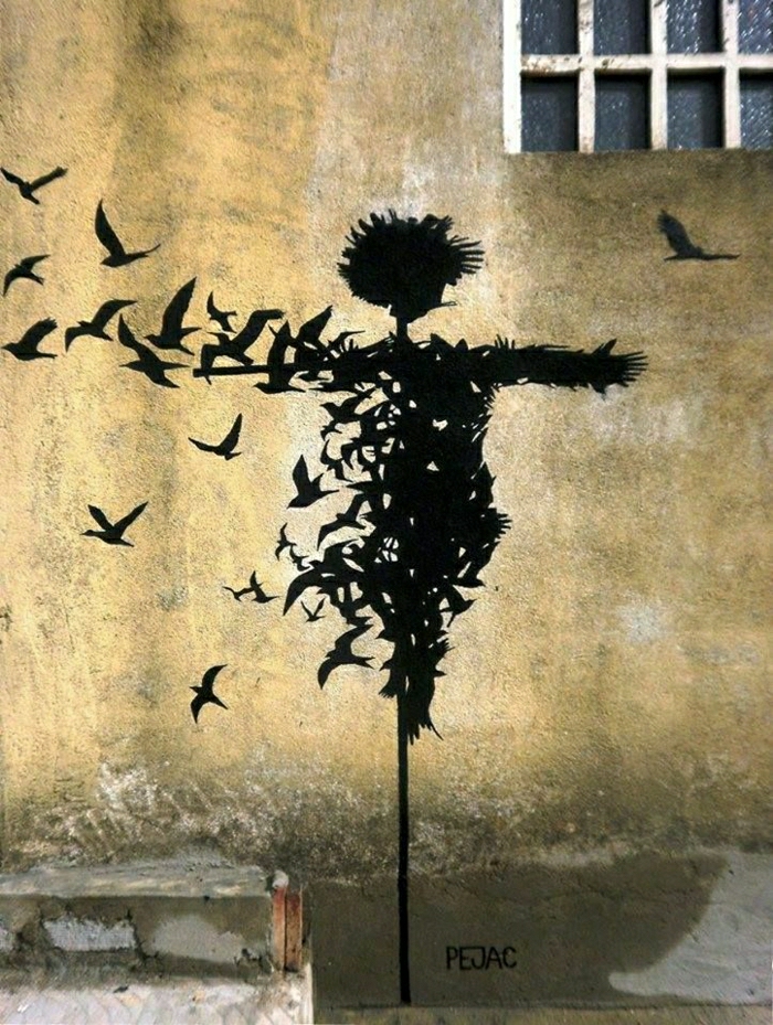 Графити улично изкуство Strohpuppe Птици