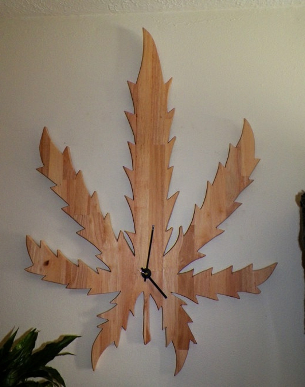 Дървен стенен часовник декорация дизайн идея листа стена
